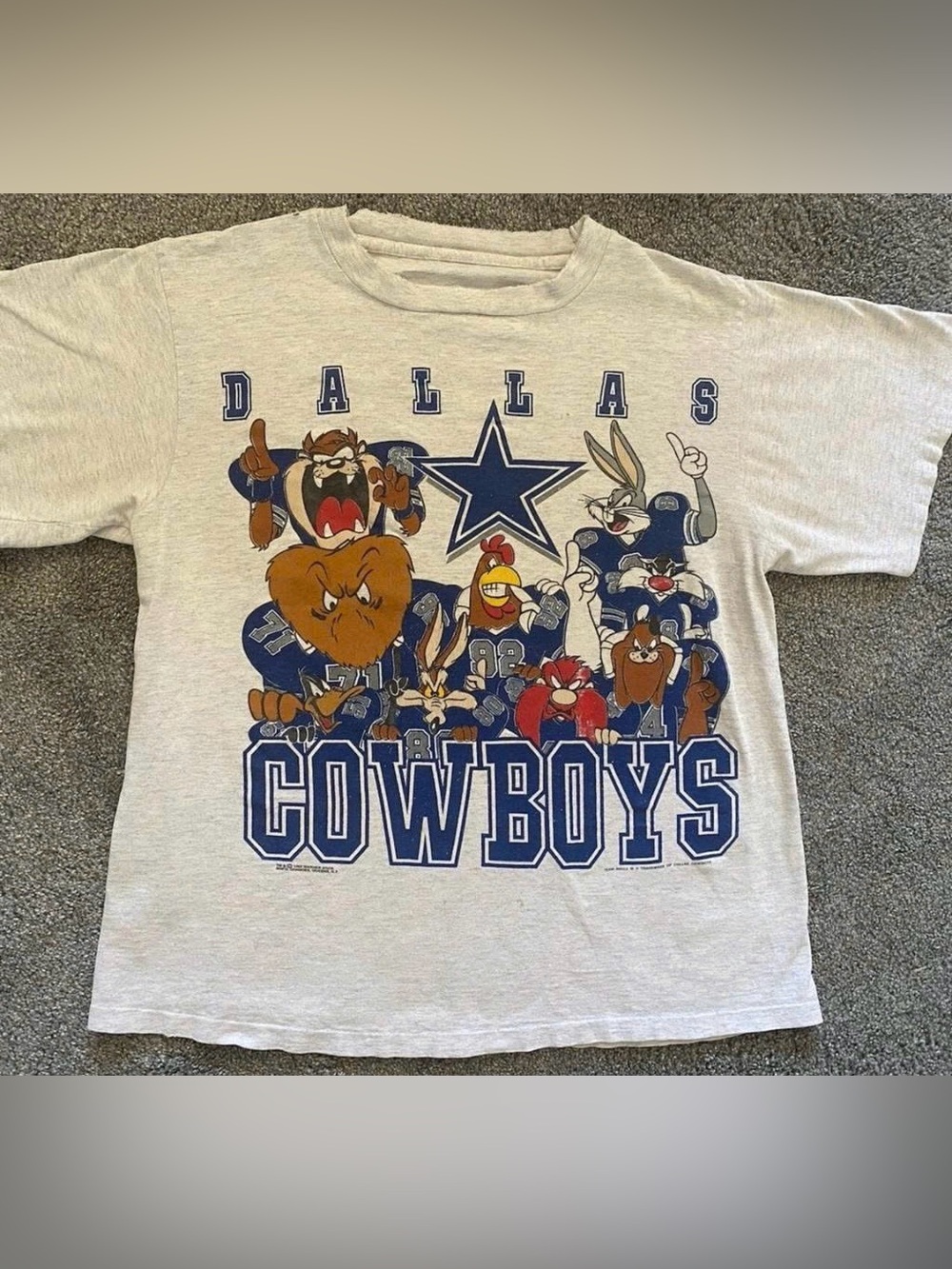Dallas Cowboys Graphic Tee in Light Gray with Team Characters
